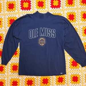 Vintage 90s Ole Miss Navy Blue Cotton Long Sleeve Shirt with collar